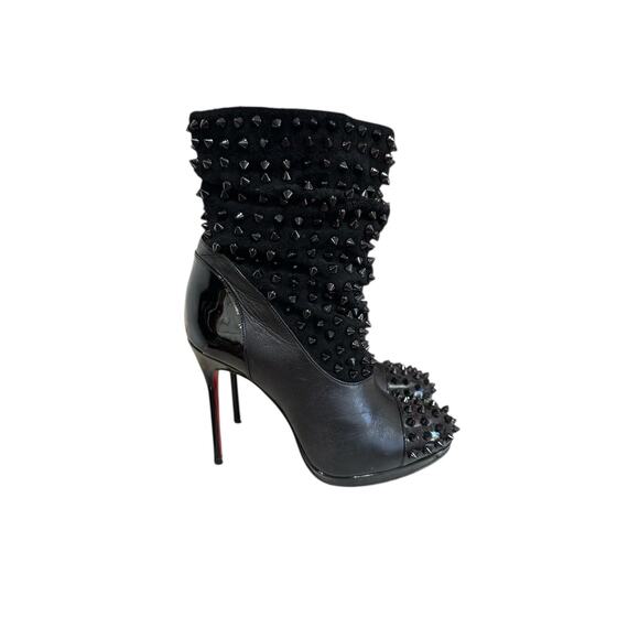 Christian Louboutin Womens Spike Wars Stiletto Booties Black Size 35 Leather - Picture 1 of 14